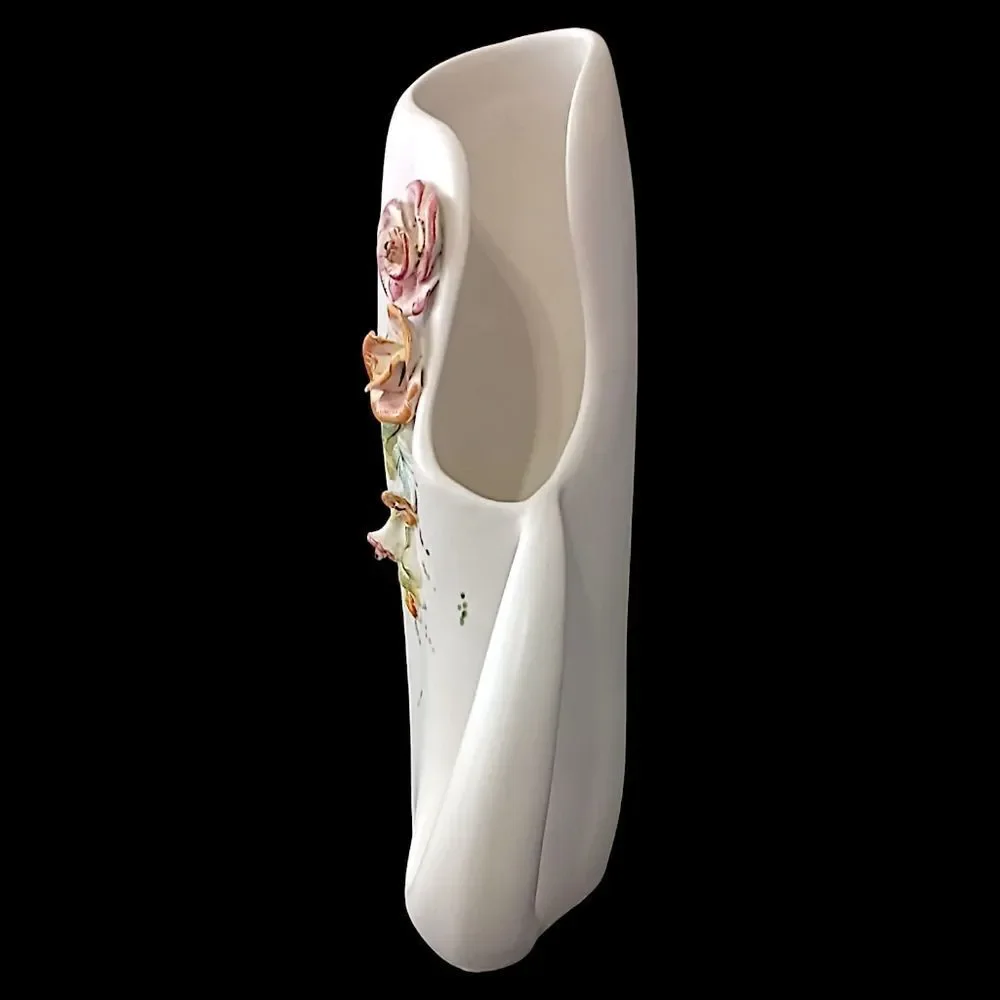 Vtg Applied Flowers Porcelain Vase Pitcher Abstract Handpainted Art Deco Nouveau